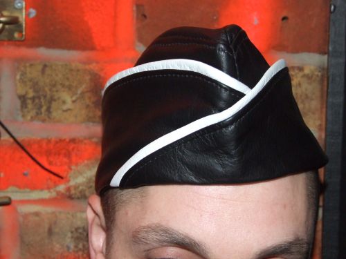 Leather Army Slip Cap white piping