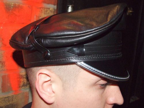 Leather U.S. Sentry Cap silver trim peak (mylar)