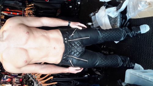 Padded Leather Flap Front Jeans